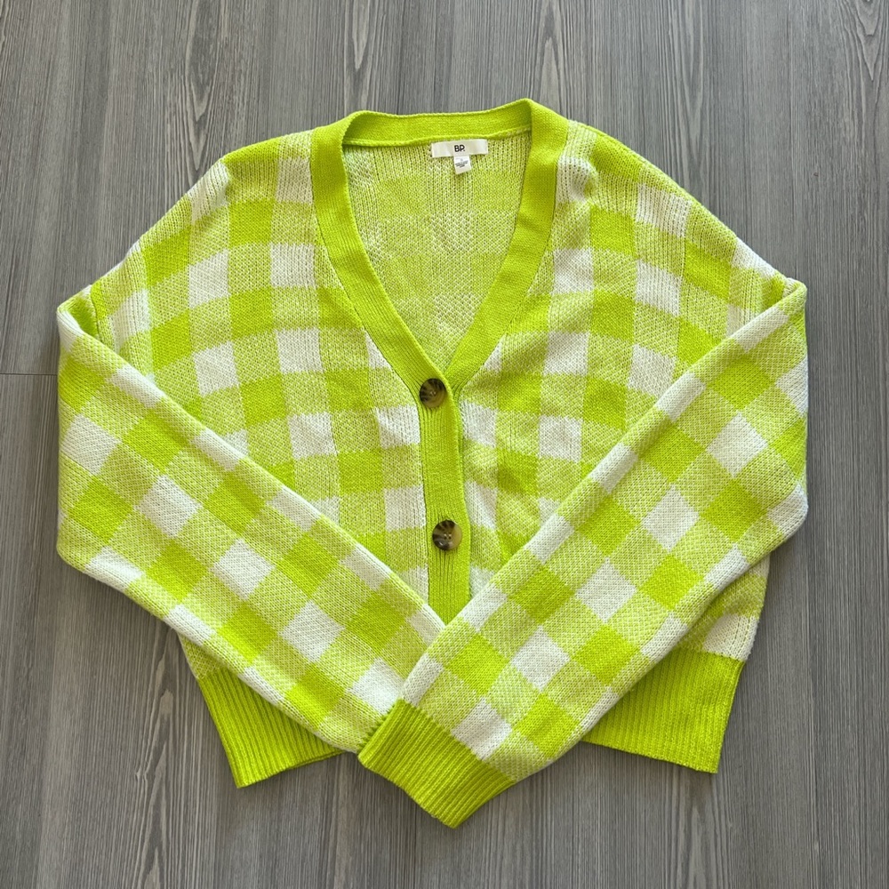 Nordstrom Neon Green Plaid Sweater